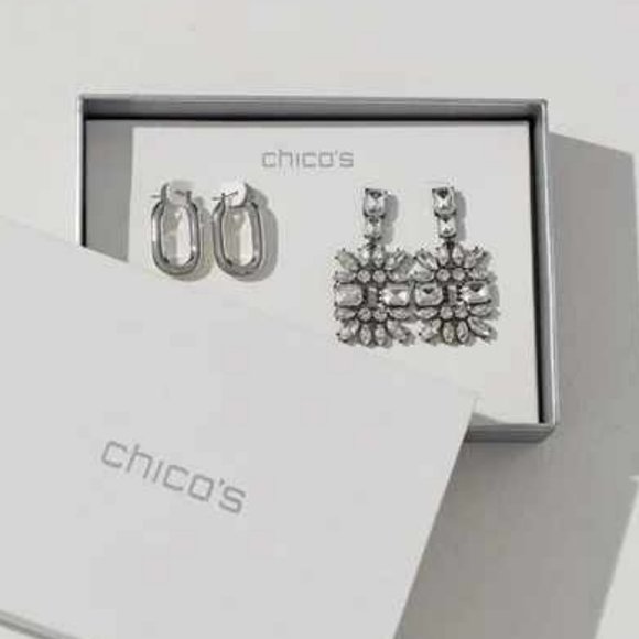NWT Chico's Silver and Faux Diamonds Earrings Gift Set OS - Picture 1 of 7